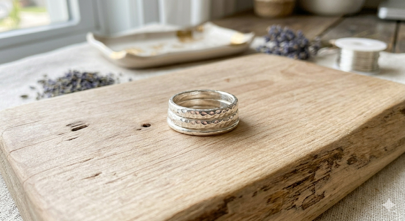Artisan Hammered Sterling Silver Band - Stackable "Stardust" Ring